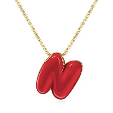 Imagem de KissYan Colar com letras de bolha, banhado a ouro 14 K, pingente de caixa com inicial de balão colorido, joia delicada para presente, Adjustable, Cobre, Sem Pedra Preciosa