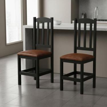 Imagem de Kit 2 Cadeiras Em Madeira Maciça Diamante - Repleta, Preto C/Estofado 