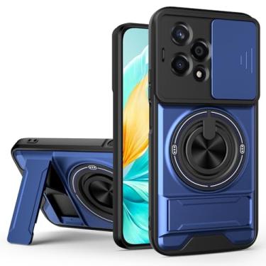 Imagem de SORAKA Capa para Honor 200 Lite 5G com suporte,proteção de lente com janela e capa dupla de PC e TPU compatível com suporte magnético para carro