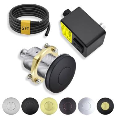 Imagem de BESTILL Kit de interruptor de ar para descarte de lixo - listado na UL, botão de interruptor liga/desliga superior de pia curta de latão 7,5 cm para triturador de resíduos alimentares, preto fosco,
