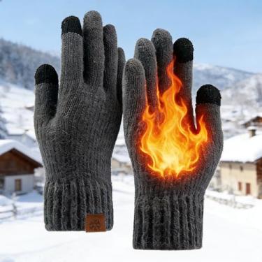 Imagem de Luvas térmicas ao ar livre, luvas à prova de vento com punho ajustável, forro de lã antiderrapante para caminhadas, ciclismo e atividades de inverno (preto)