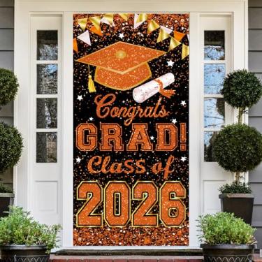 Imagem de Capa de porta com faixa de 2026 de 183 x 91 cm, decoração de festa de formatura, grande painel de fundo para parede, ambientes internos e externos, acessórios de festa (laranja)