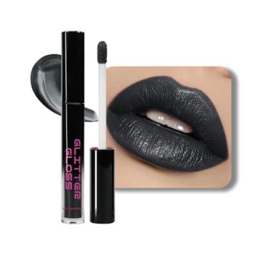 Imagem de Batom cinza preto metálico para mulheres, batom líquido cintilante, de longa duração, impermeável, leve, confortável, não seca, ousado, brilho labial escuro para maquiagem gótica, vegano