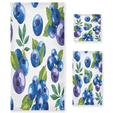 Imagem de xigua Conjunto de toalhas de banheiro com padrão de mirtilo toalha de banho macia absorvente de 3 peças toalha de mão toalhas decorativas para banheiro, academia, hotel, praia, piscina