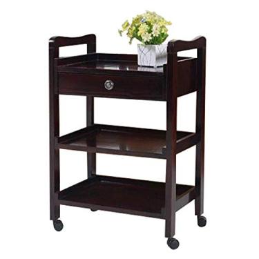 Imagem de Carrinho de salão de beleza/carrinho de serviço de armazenamento de madeira maciça/carrinho utilitário de 3 níveis com rodas carrinho de ilha de cozinha/prateleira multifuncional/carrinho de chá de