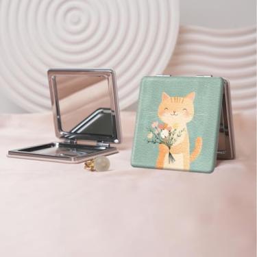 Imagem de Espelho de maquiagem portátil estilo anime de desenho animado, mini espelho de maquiagem portátil dobrável, espelho de contorno quadrado portátil, adequado para mulheres usarem em várias ocasiões