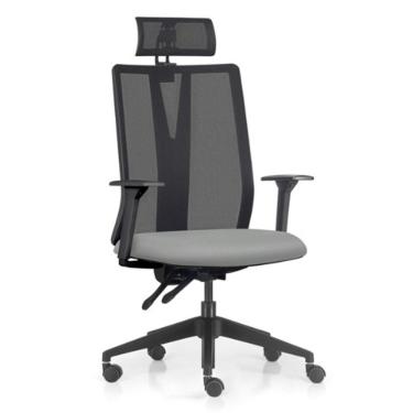 Imagem de Cadeira Escritório Giratória Presidente Flow F02 Base Preta Sintético Cinza - Lyam Decor