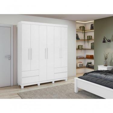 Imagem de Guarda-roupas 6 Portas 4 Gavetas Com Pés Sem Espelho Zeus Branco