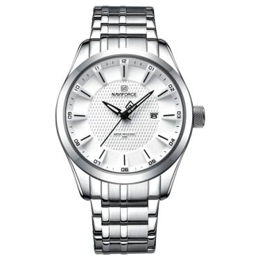 Imagem de Relógio De Pulso Masculino Data Automática De Aço Inoxidável Esportivo Impermeavel Branco Prata