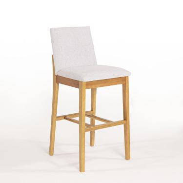 Imagem de Banqueta Murano Da Madeira Maciça Com Assento E Encosto Estofada Revestida Em Tecido Cores Neutras