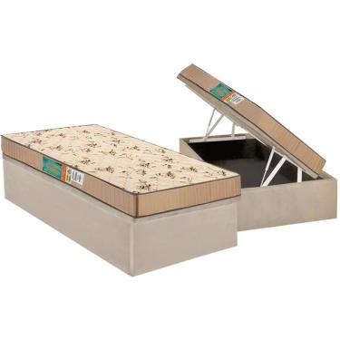 Imagem de Cama Box Baú Solteiro: Colchão Espuma D45 Polar Pérola + Base Crc Suede Clean(88x188)