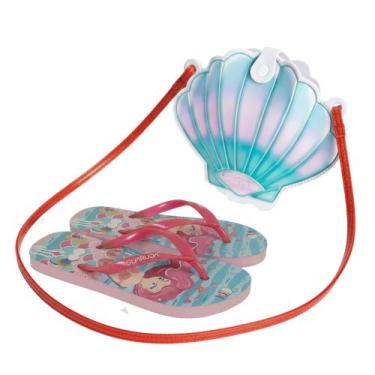 Imagem de Chinelo Infantil Crical Guarujá + Bolsa Concha Praia Piscina Conforto 
