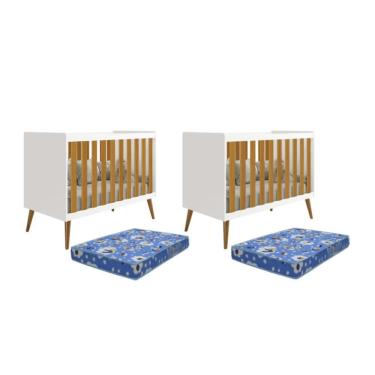 Imagem de Kit Gêmeos Berço Americano Isis com Colchões Baby Physical - Reller Móveis