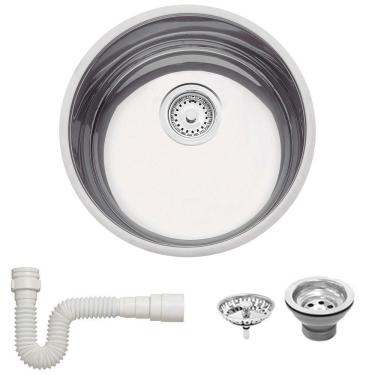 Imagem de Cuba Redonda Tramontina Luna 38 Bl Standart Em Aço Inox Polido 38 Cm Com Válvula E Sifã...