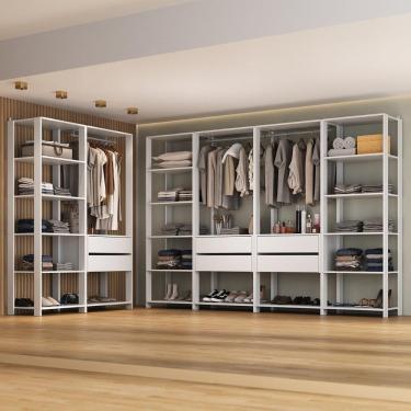 Imagem de Guarda-roupas Closet Modulado 405cm 6 Peças Com 6 Gavetas E Cabideiros Multimóveis Mp4322 - Branco Branco
