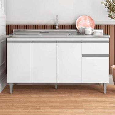 Imagem de Balcão Gabinete De Pia Para Cozinha Sem Tampo 150cm Tatiane Branco- Ma