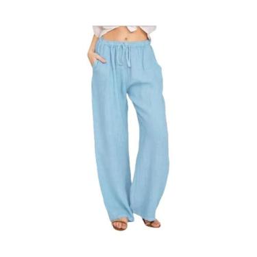 Imagem de Calças Casuais Femininas De Verão E Outono Em Algodão E Linho Com Cint