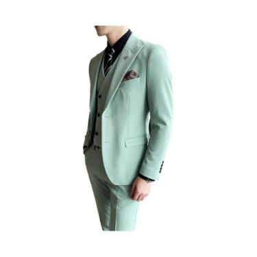 Imagem de Elegante Terno Slim Fit Rosa De 3 Peças Para Homens, Colete, Calças, B