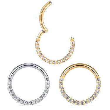 Imagem de Piercing Argola Titânio G23 Antialérgico Ouro PVD Clicker Cor:DouradoT