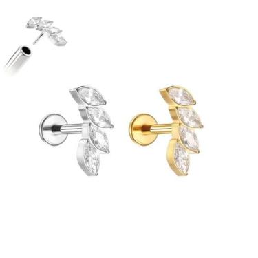 Imagem de Piercing Ramo Luz Push Pin Sem Rosca Aço Cirúrgico Ouro PVD Cor:Dourad