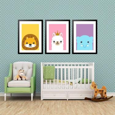 Imagem de Kit 3 Quadros Grandes Quarto Infantil Filhotes 60X48Cm