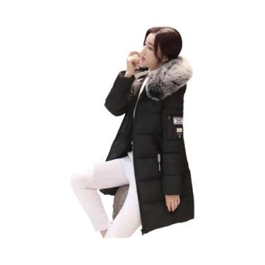 Imagem de Parka Feminina De Inverno Com Capuz E Gola De Pele, Bolsos Com Zíper, 