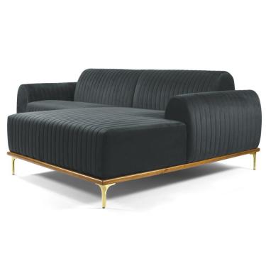 Imagem de Sofá 320cm 5 Lugares Chaise Direito Pés Gold B-317 Cinza