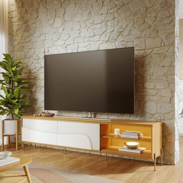 Imagem de Rack para Tv até 75 Polegadas 216 Cm com Led 2 Portas de Correr Pés em Metal Amalfi Naturale/Off White