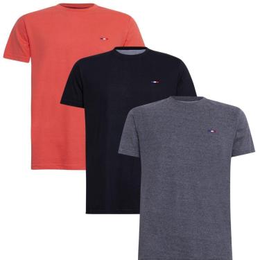 Imagem de Kit Camiseta Industrie Básica Bordada França Clássico  Algodão Premium Masculina 3 peças Cores-Masculino