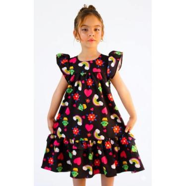 Imagem de Vestido Lara Infantil Preto Com Kaquitoe Arco Iris Menina - Se Tu Benç
