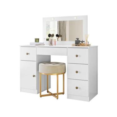 Imagem de Penteadeira Camarim com Espelho Led 121x122cm 5 Gavetas 1 Porta Sonhos