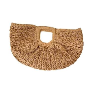 Imagem de Verão palha feminina meia lua praia bolsa rattan alça artesanal moda k