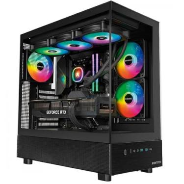 Imagem de MONTECH XR, ATX Mid-Tower PC Gaming Case, 3 x 120 mm ARGB PWM ventiladores pré-instalados, painel de vidro temperado duplo de visualização completa, interface E/S de design de grão de madeira, suporta