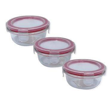 Imagem de Conjunto 3 Potes Redondos Herméticos Vidro Mantimentos