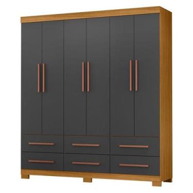 Imagem de Guarda Roupa Casal New Kansas Carvalho Americano Grafite - Incorplac
