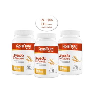 Imagem de Levedo ou Levedura de Cerveja 400 comprimidos APISNUTRI Kit 3 un