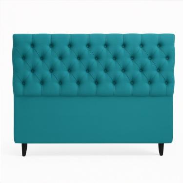 Imagem de Cabeceira Estofada Valentina Casal 140cm Suede Capitonê Ciano Escuro Divani