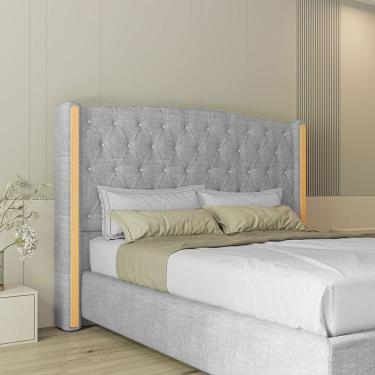 Imagem de Cabeceira Estofada Zircônio Casal 140 Cm Linho Cinza Sonhar Estofados