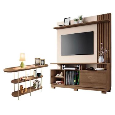 Imagem de Estante Home Theater Artheo Castanho Off White Com Aparador Infinity Castanho - Hb Móveis