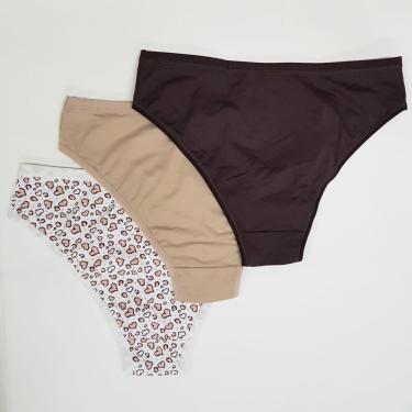 Imagem de Kit com 3 calcinhas biquini microfibra delcotton 51840 chocolate/café/branca com estamp...