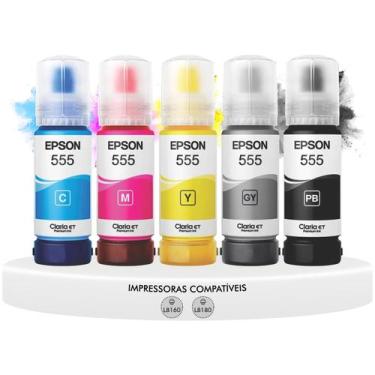 Imagem de Kit 5 Refis De Tinta Epson T555 Fotográfica L8160 L8180