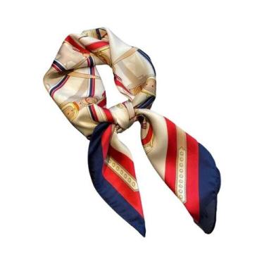 Imagem de Cachecol Feminino De Cetim Estampado Floral Com Poás De 70cm, Quente E