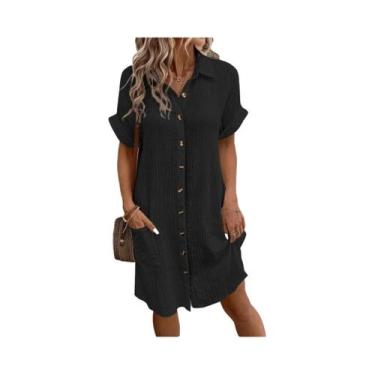Imagem de Vestido Mini Vintage Feminino Sólido Com Decote Em V E Manga 3/4 Em Al