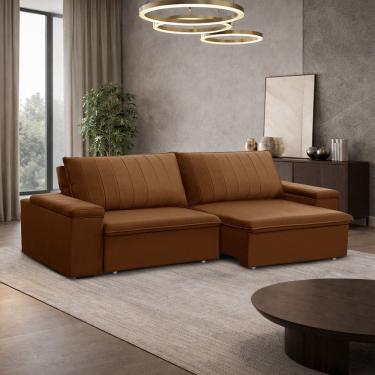 Imagem de Sofá 3 Lugares Retrátil Reclinável Para Sala 245cm Malfati F04 Veludo Terracota - Lyam...