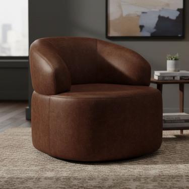 Imagem de Poltrona Giratória Orgânica Para Sala de Estar Living Helena L02 Couríssimo Marrom - Ly...