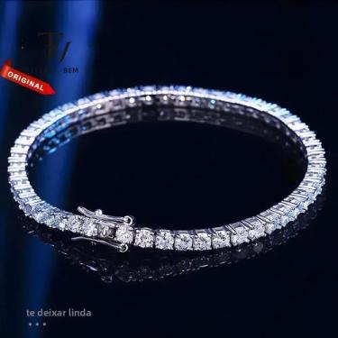 Imagem de Pulseira Tennis Feminina E Masculina De Moissanite 3mm 4mm Banhada a P