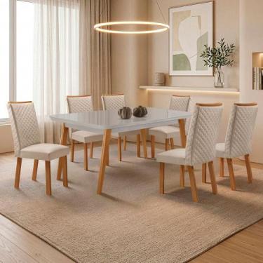 Imagem de Mesa de Jantar Copper 180cm Madeira Tampo Vidro Canto Copo com 6 Cadei