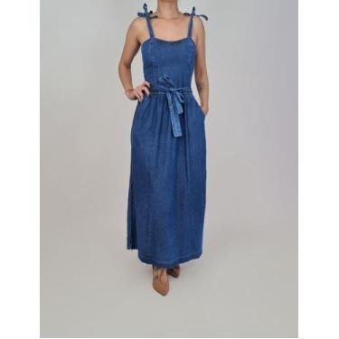 Imagem de Vestido longo coral claro 100% algodão feminino blufera jeans 22603-2,