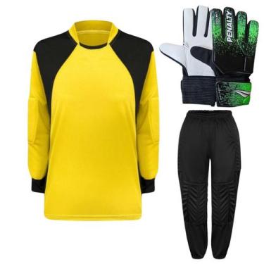 Imagem de Kit de Goleiro Infantil Camisa + Calça Acolchoada + Luva Penalty Delta