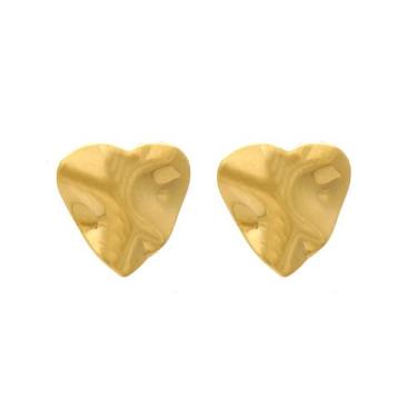 Imagem de Brinco de Coração Dourado Pequeno Delicado Ondulado Folheado Em Ouro 1